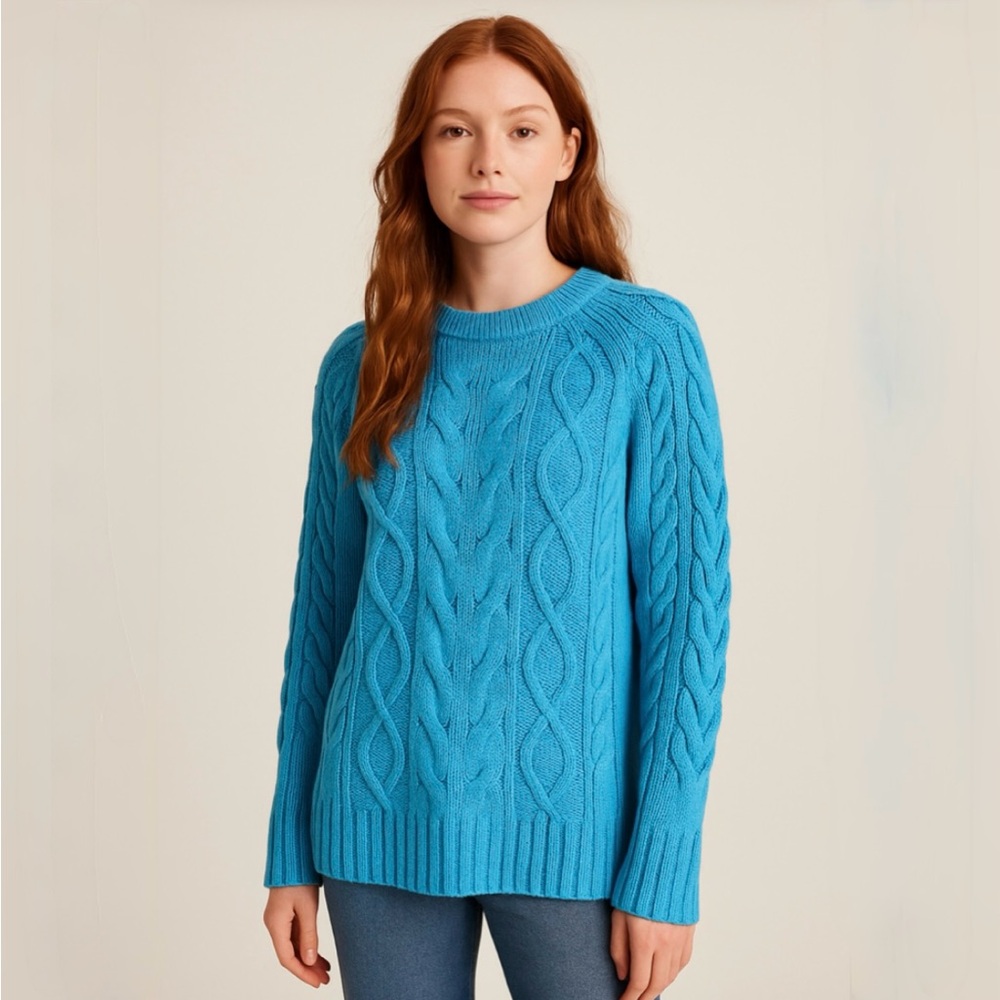 💥NWT Club Monaco Oversized Cable Crewneck Sweater in Chandails Blue Sz Medium🧡